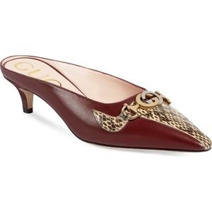 New Authentic GUCCI Zumi Leather & Genuine Snakeskin Pointy Toe Mule